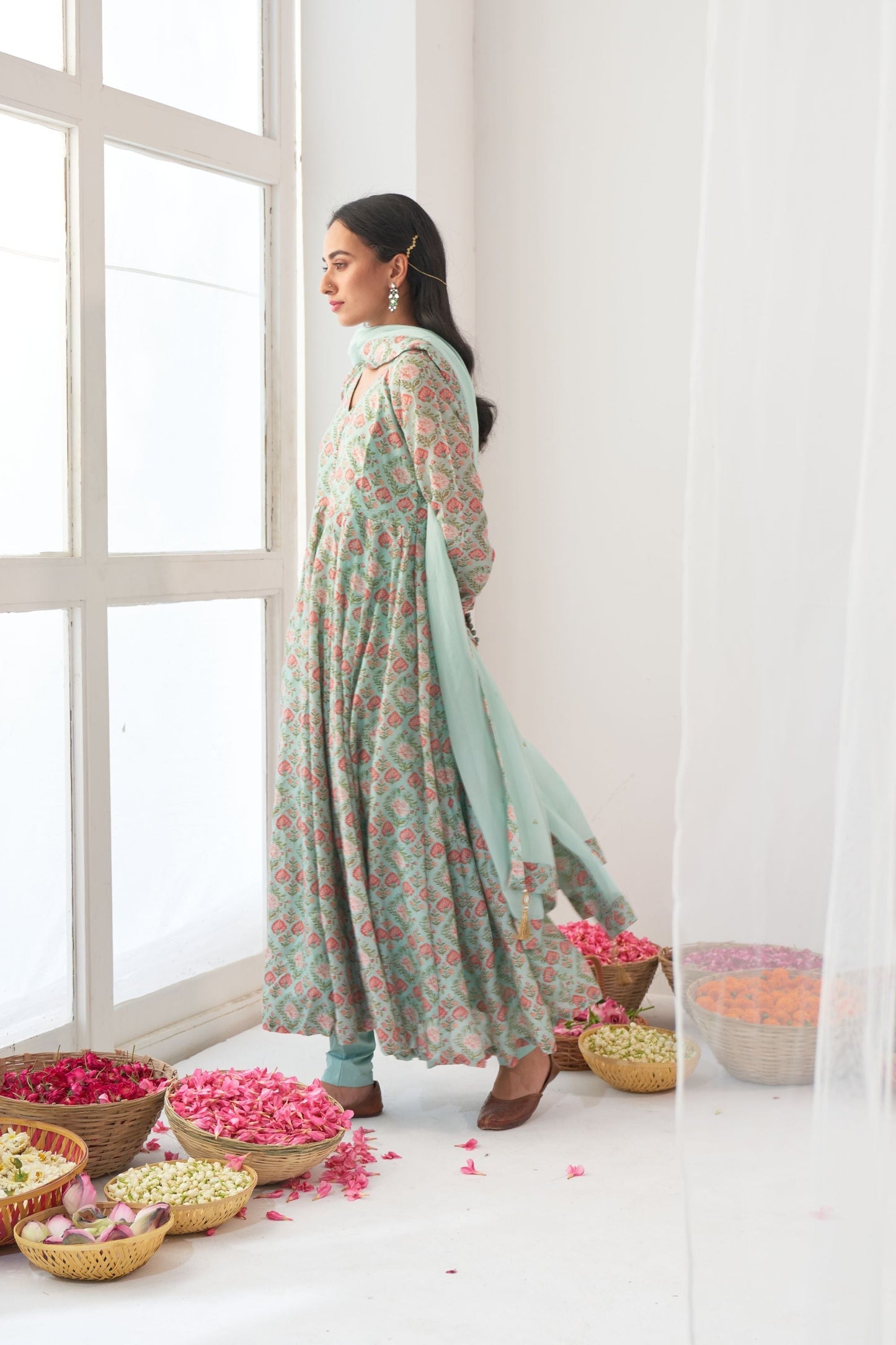 Aqua Peony Anarkali