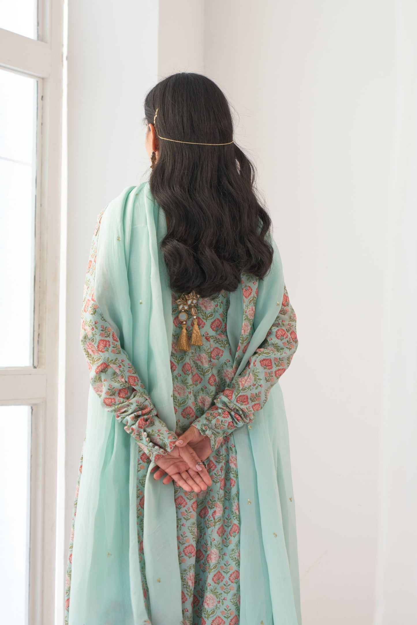 Aqua Peony Anarkali