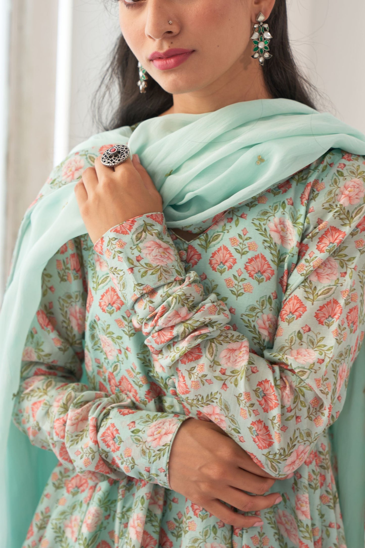 Aqua Peony Anarkali