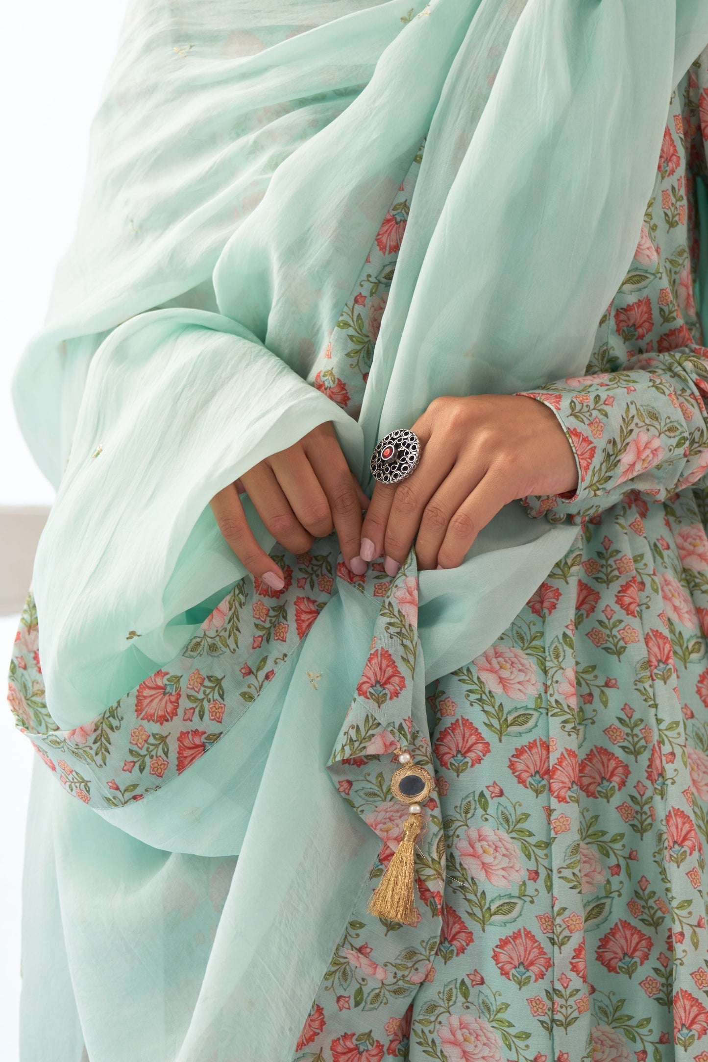 Aqua Peony Anarkali