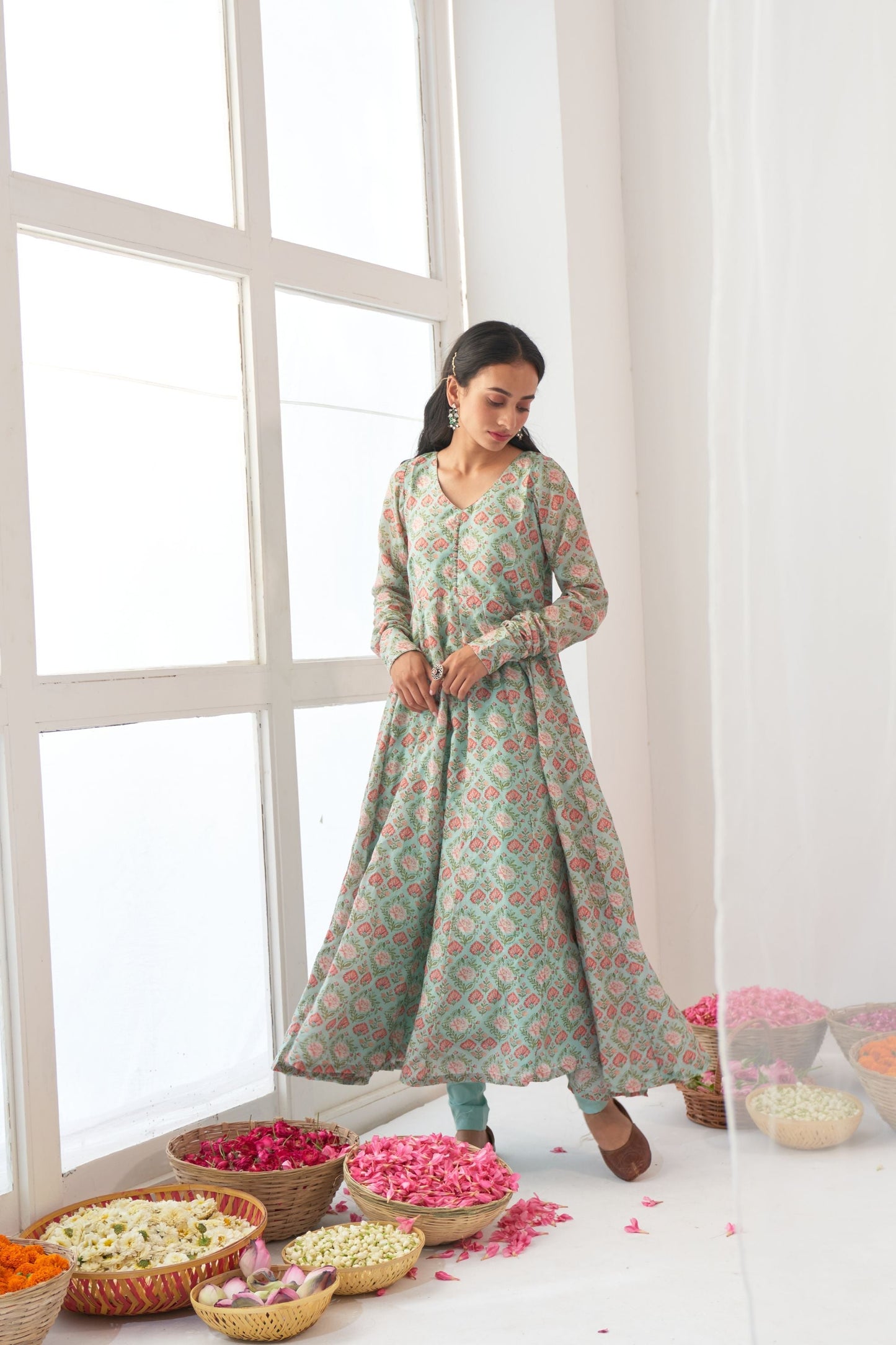Aqua Peony Anarkali