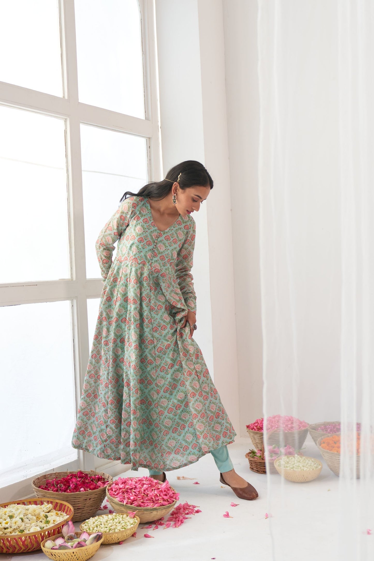 Aqua Peony Anarkali