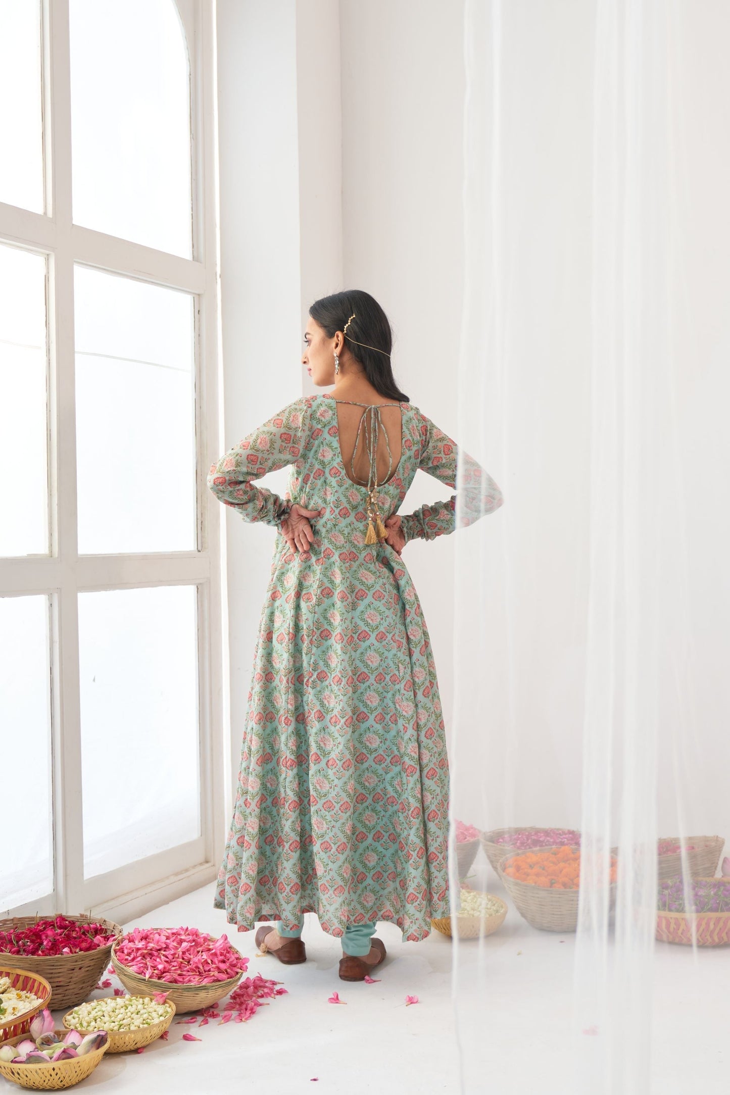Aqua Peony Anarkali