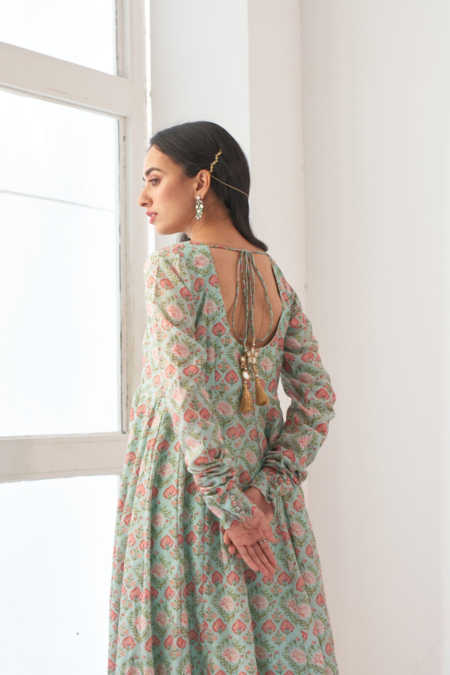 Aqua Peony Anarkali