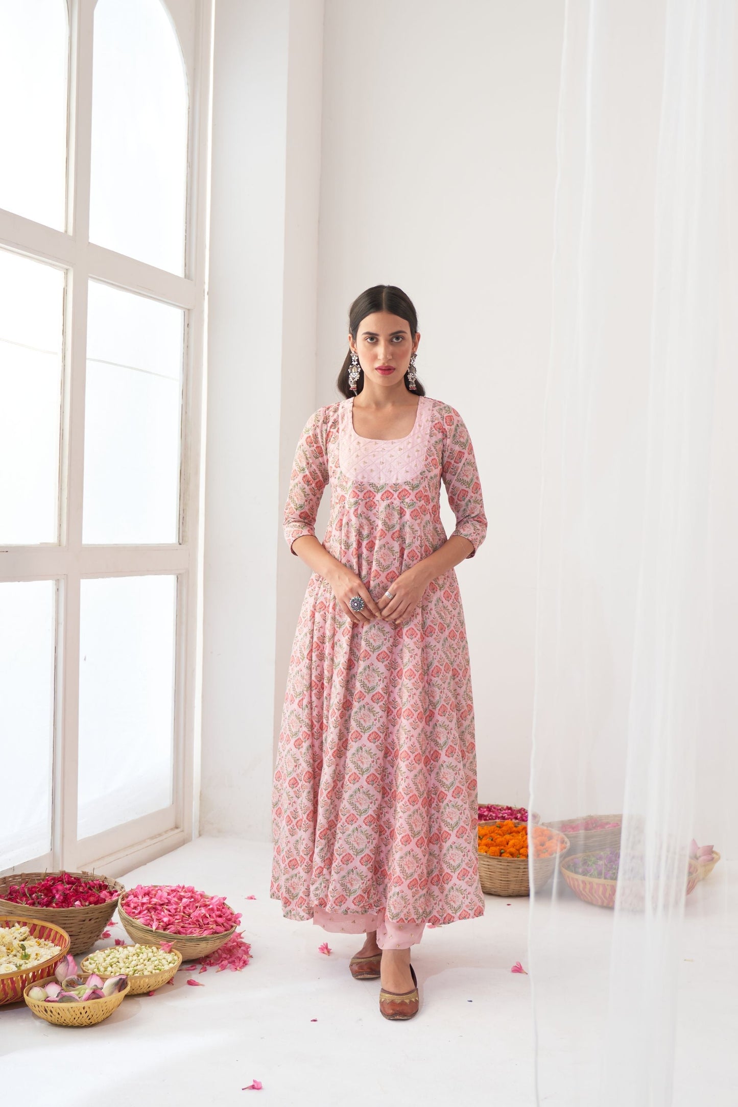 Powder Pink Peony Embroidered Anarkali