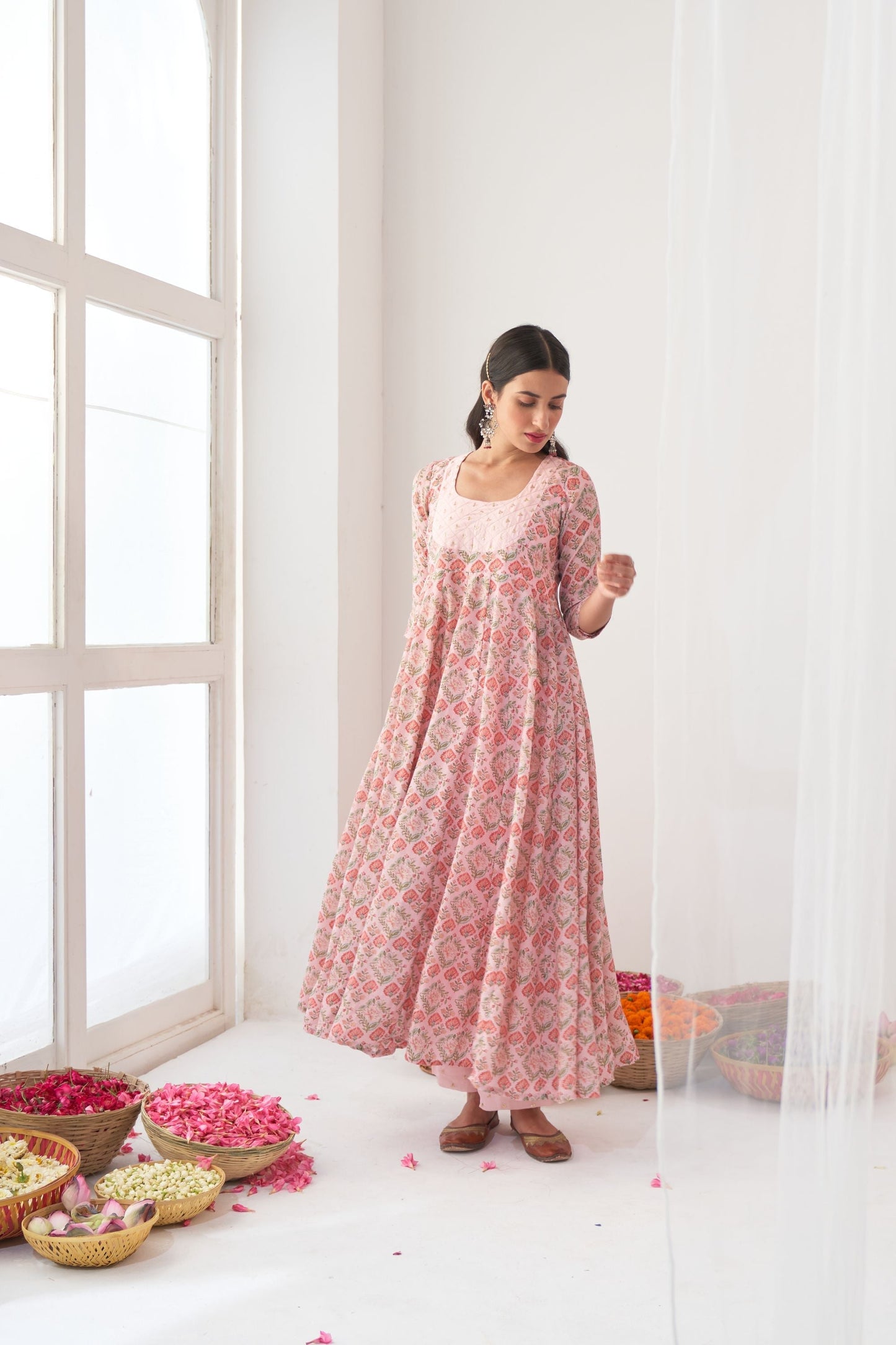 Powder Pink Peony Embroidered Anarkali