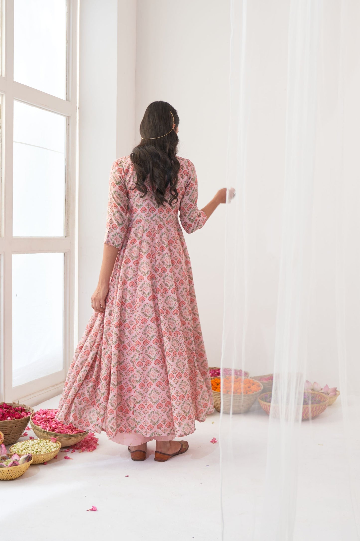Powder Pink Peony Embroidered Anarkali