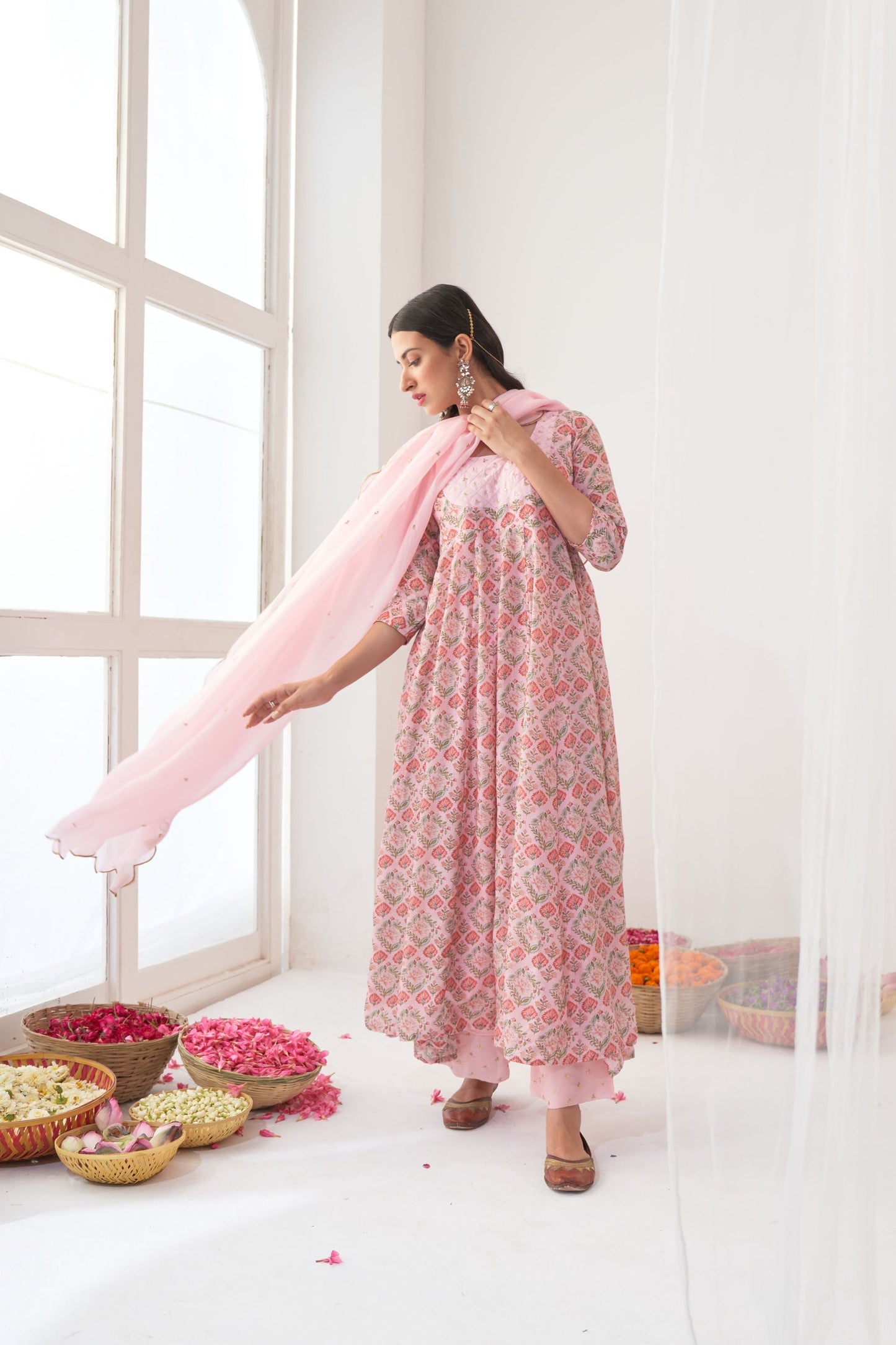 Powder Pink Peony Embroidered Anarkali