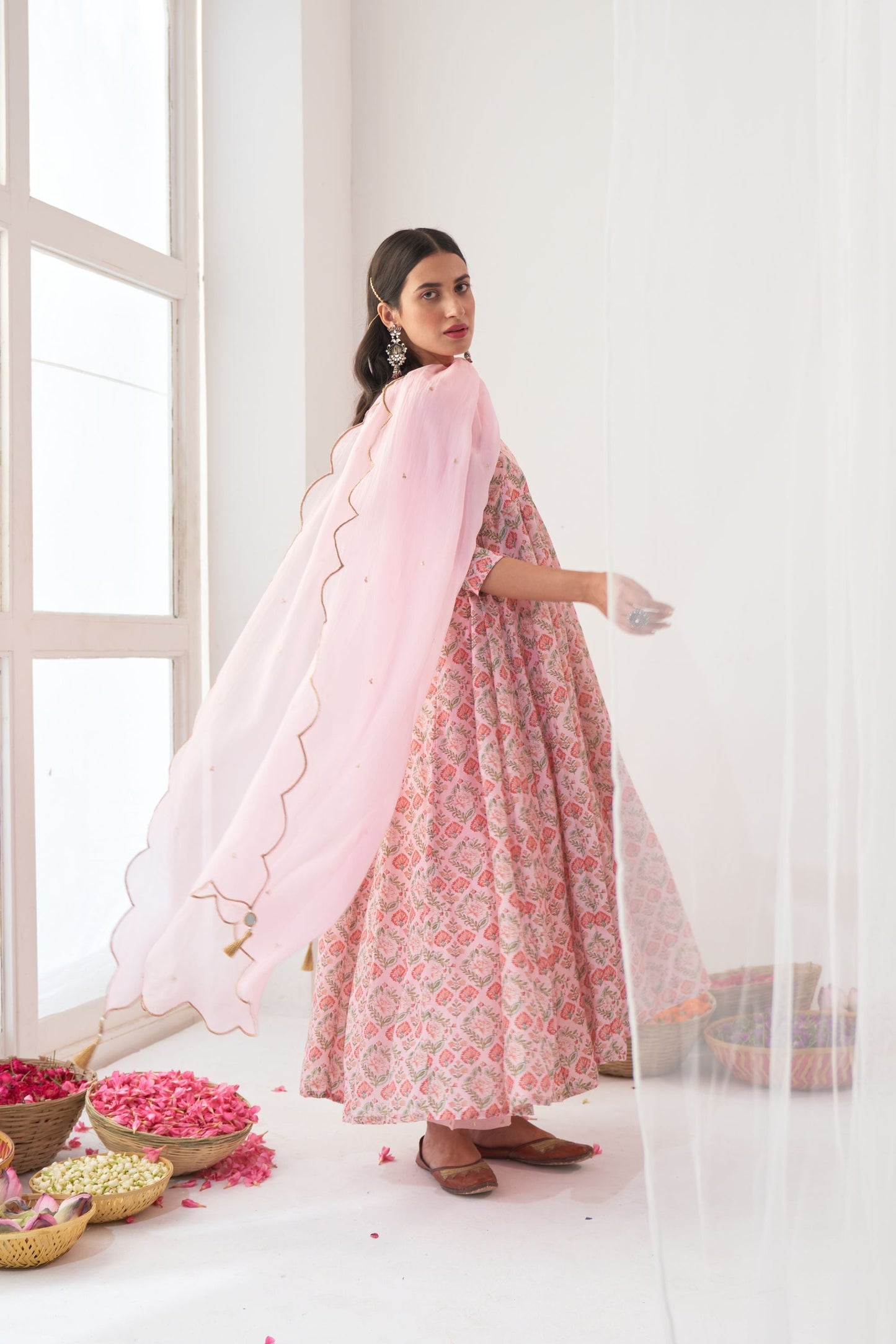 Powder Pink Peony Embroidered Anarkali