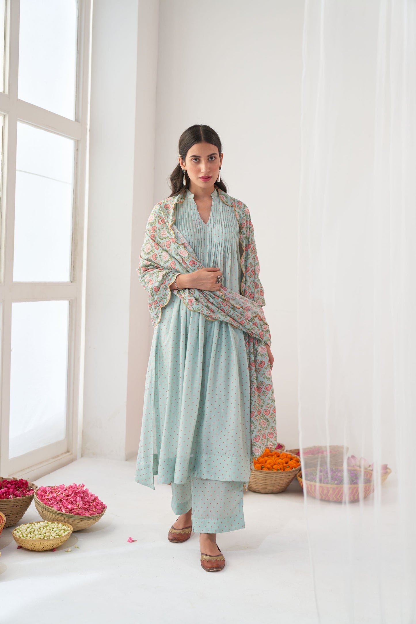 Aqua Peony Kurta Set