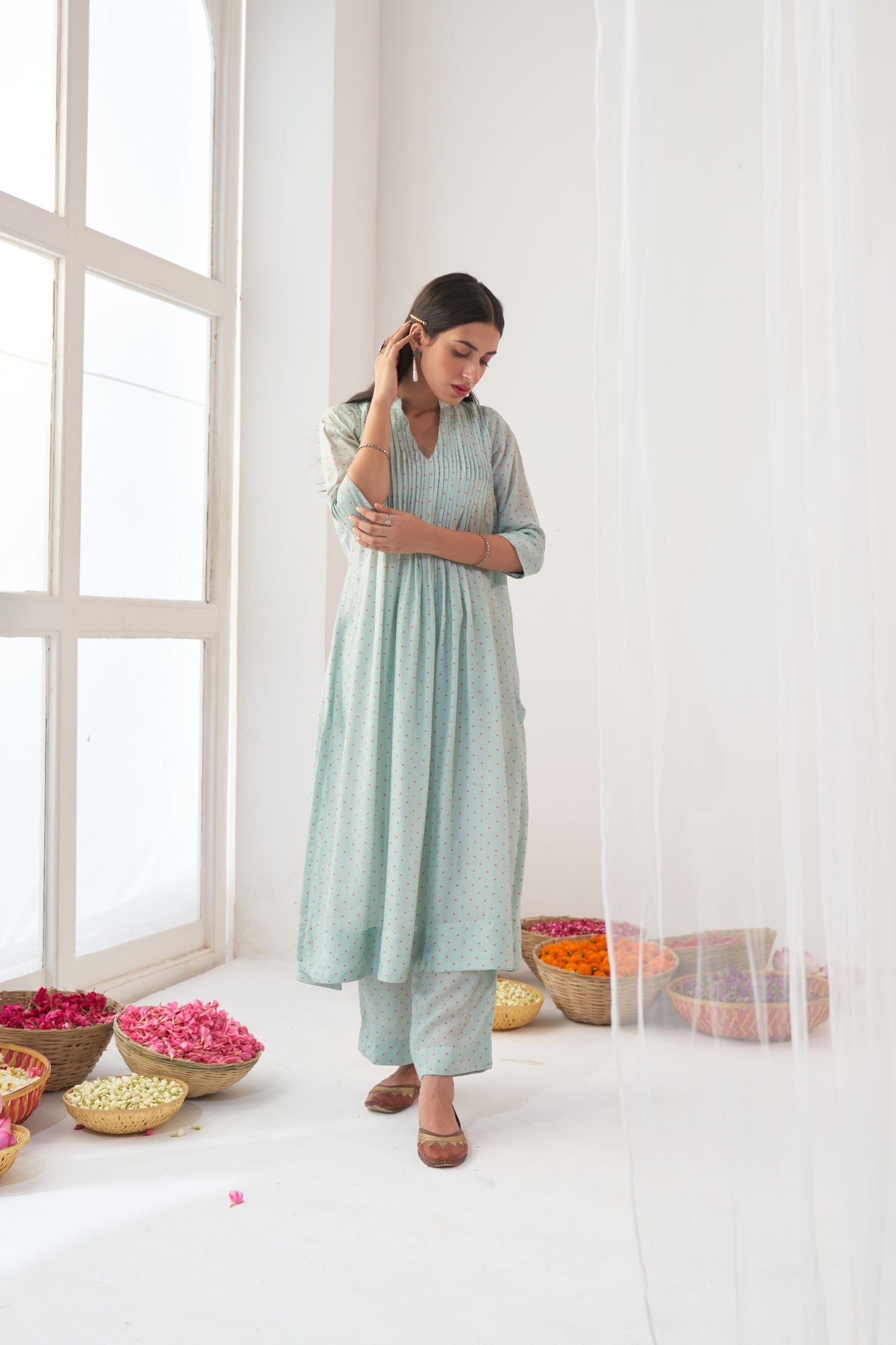 Aqua Peony Kurta Set