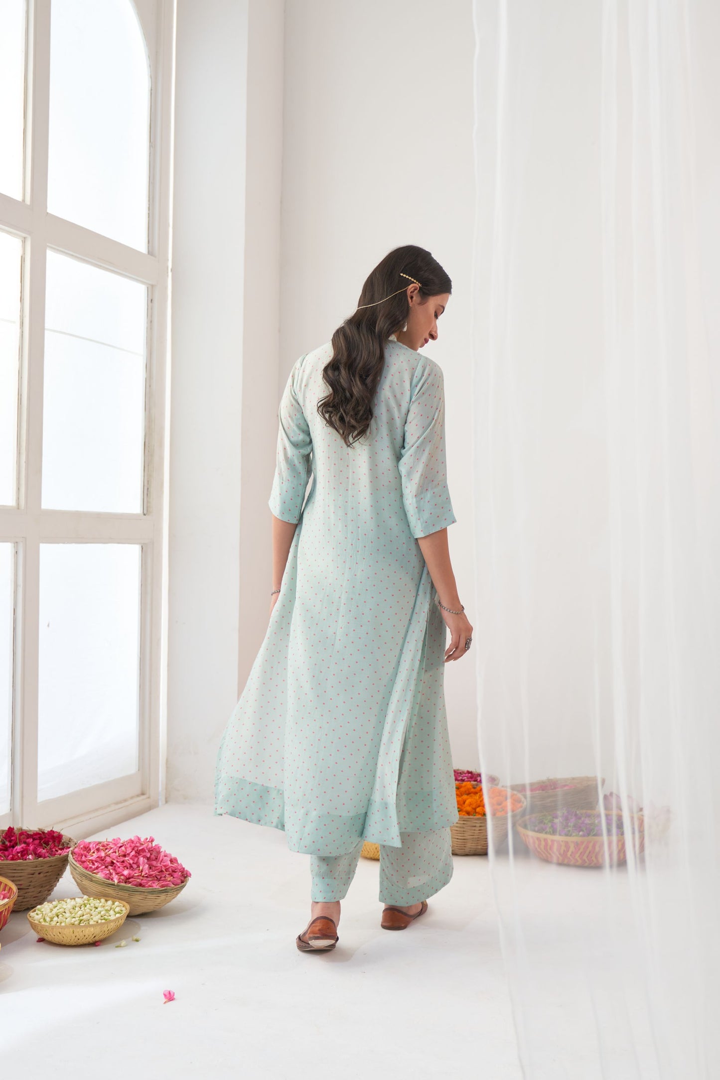Aqua Peony Kurta Set