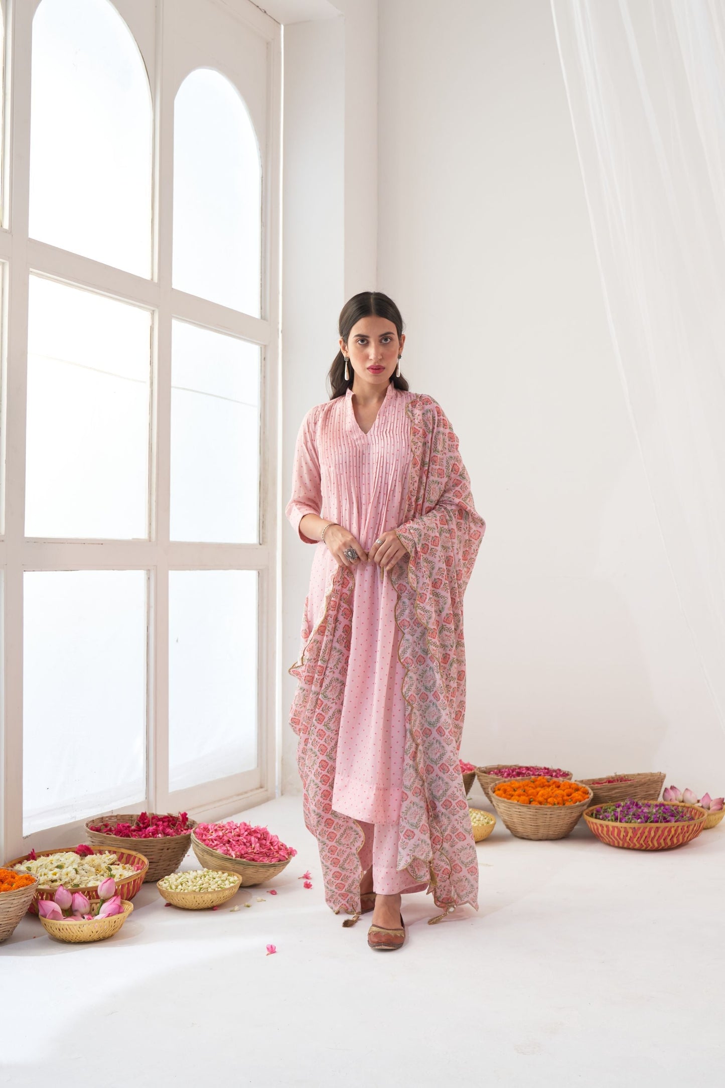 Powder Pink Peony Kurta Set