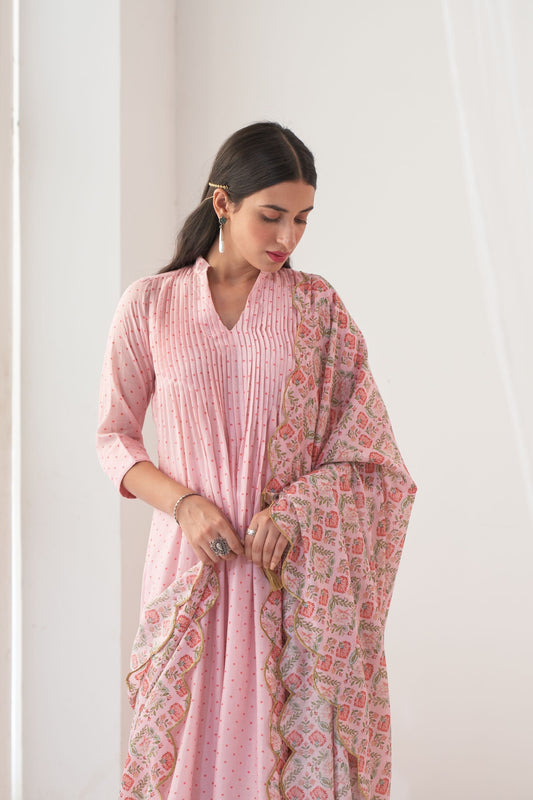 Powder Pink Peony Kurta Set