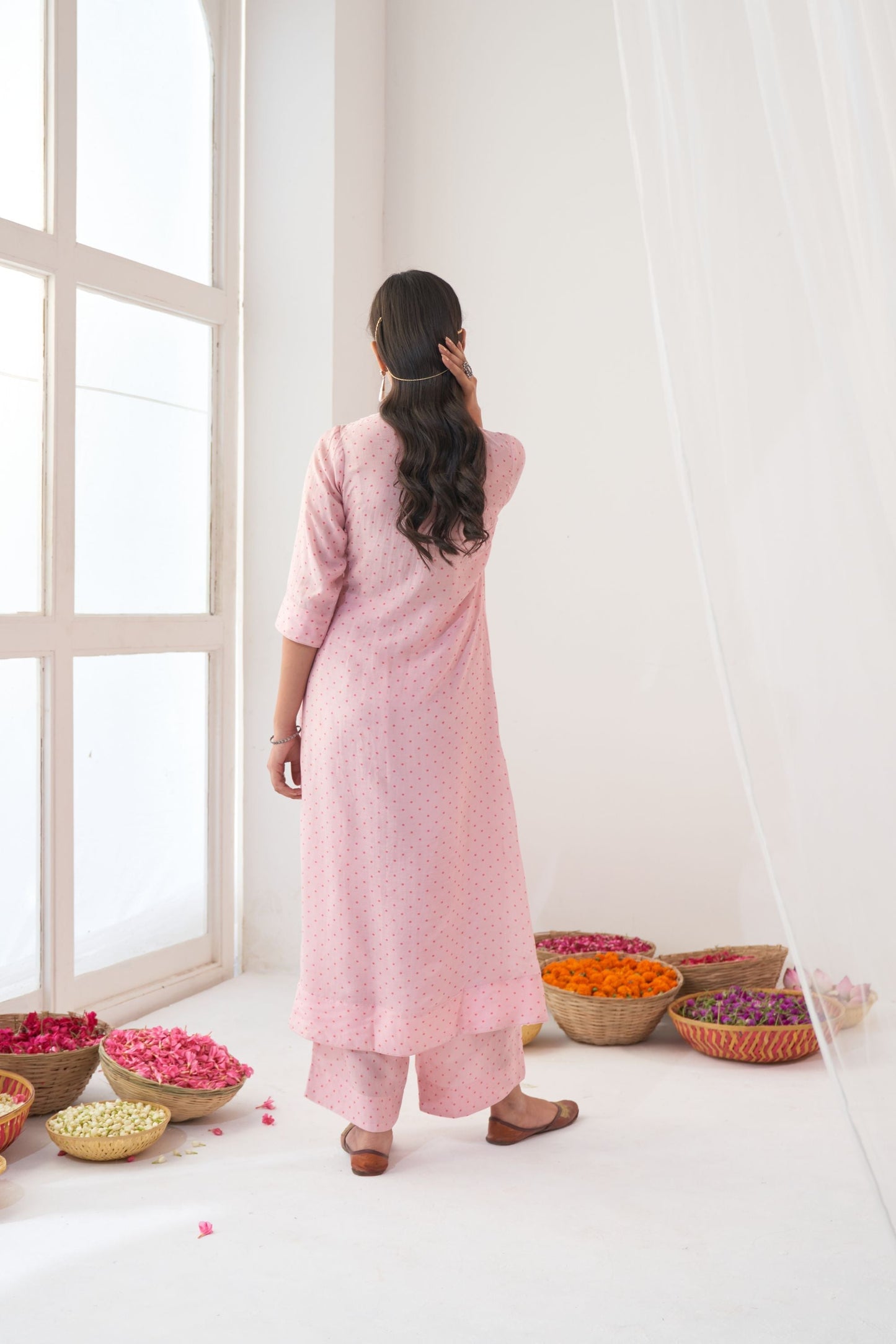 Powder Pink Peony Kurta Set