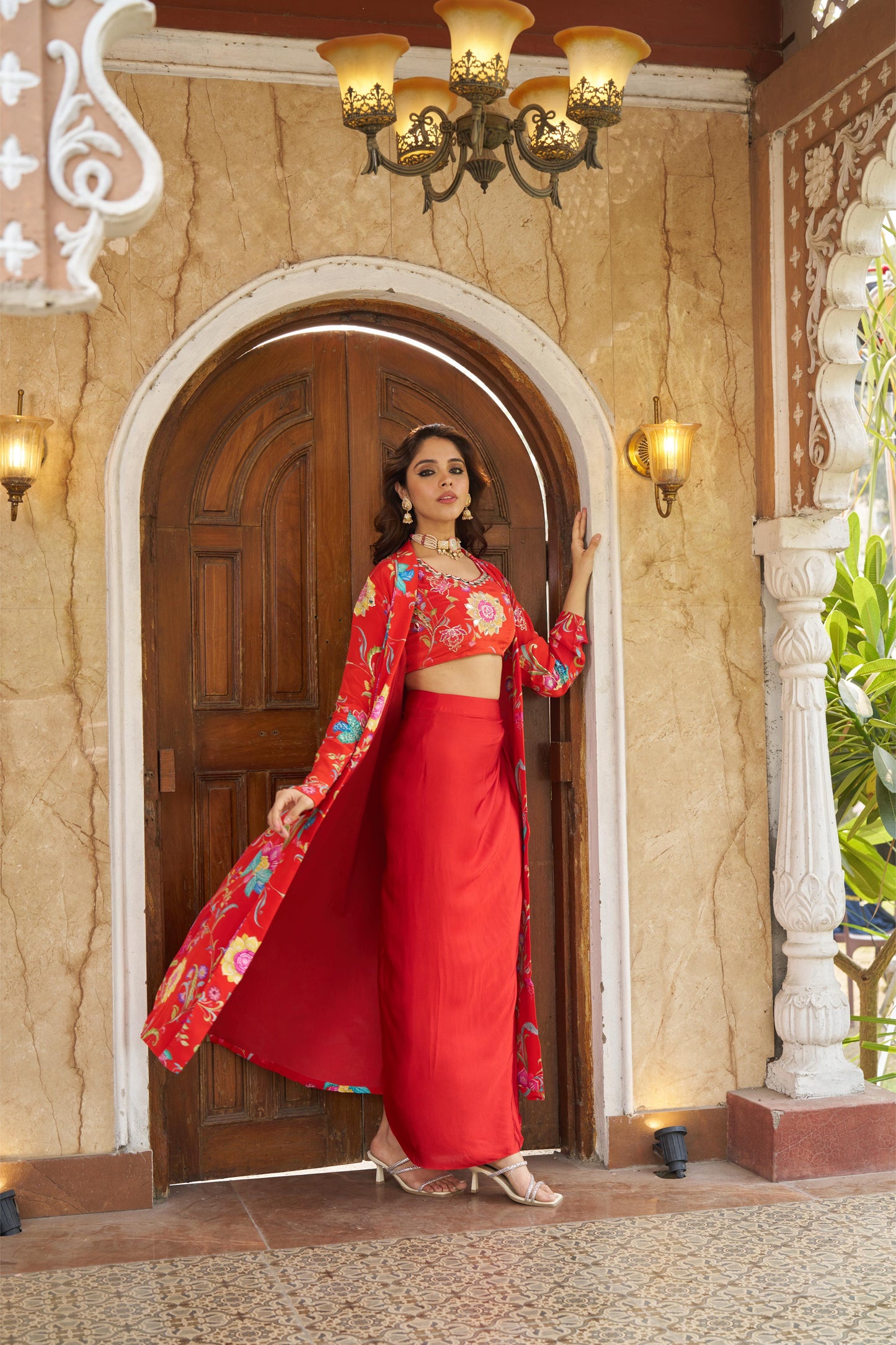 Bareen Burnt Orange Jacket W/Skirt Set