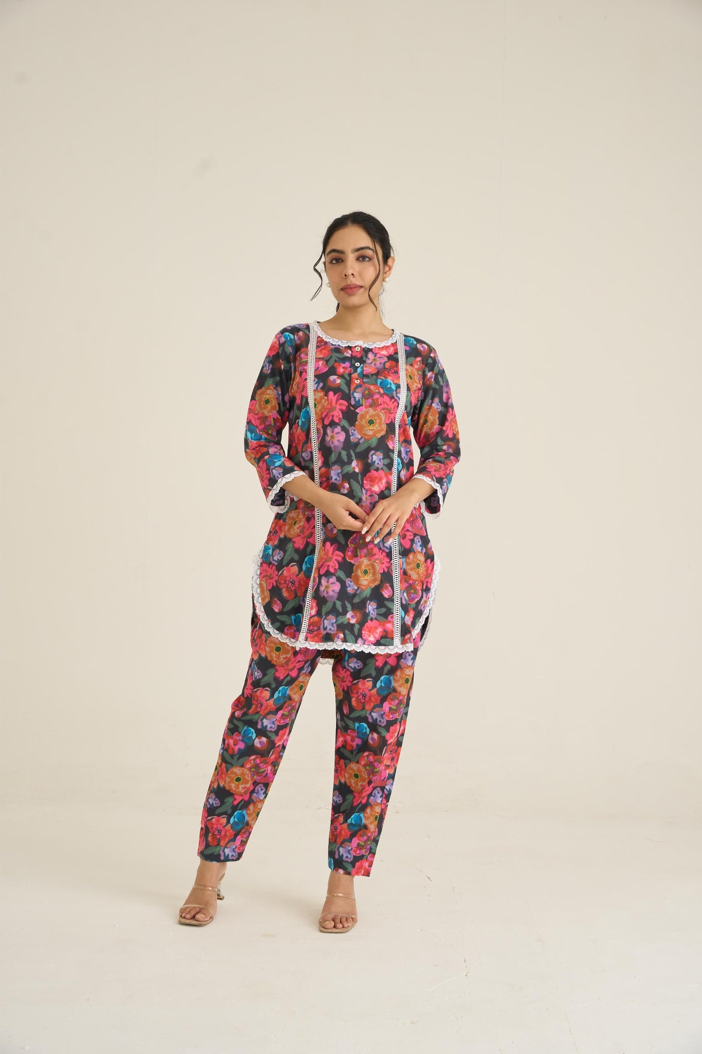 Black Floral Fusion Lawn Kurta Set