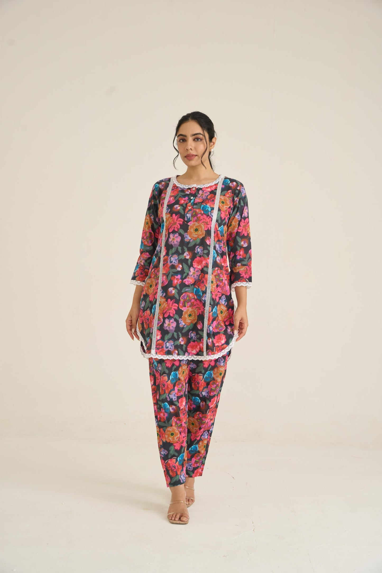 Black Floral Fusion Lawn Kurta Set