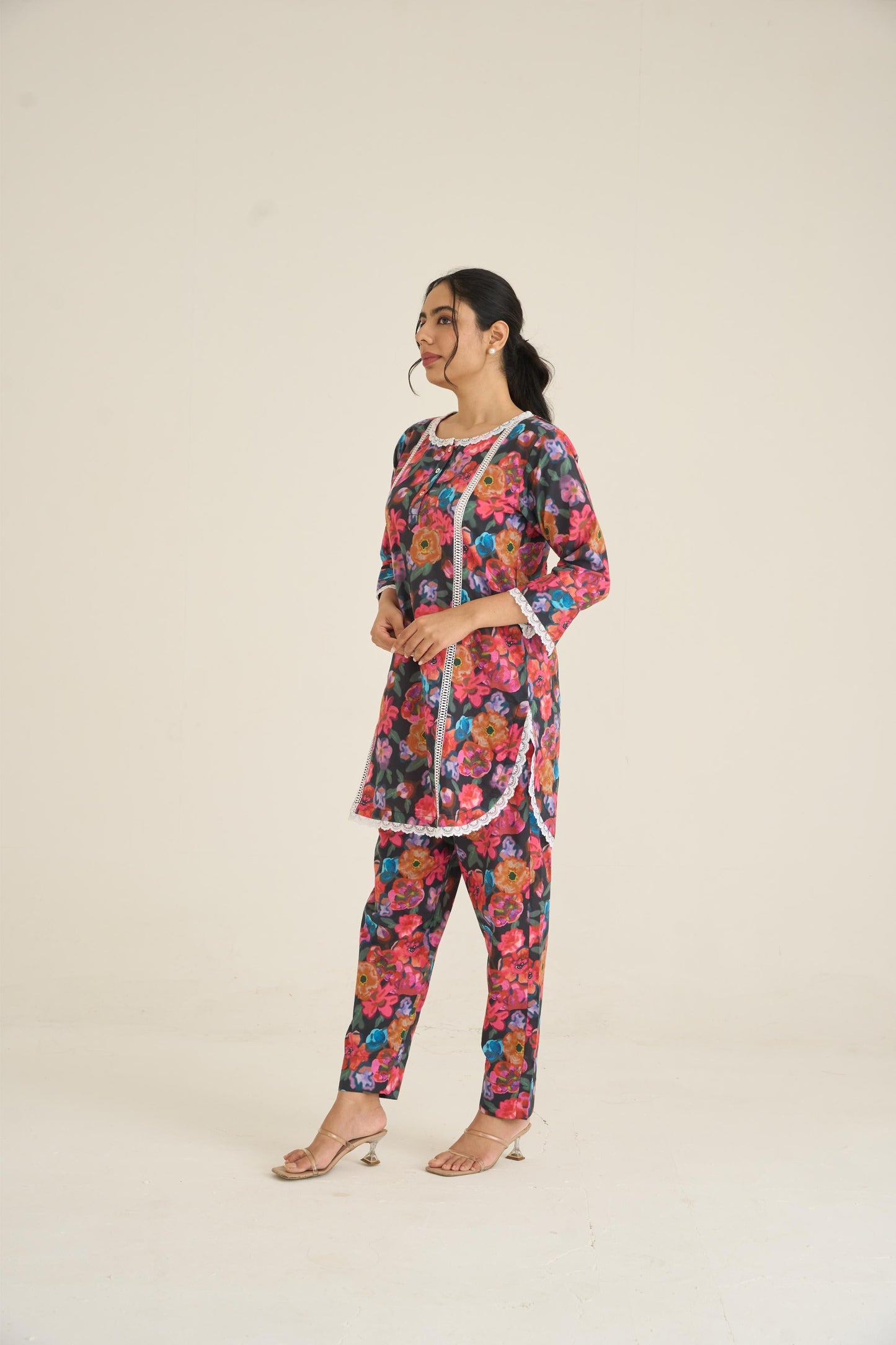 Black Floral Fusion Lawn Kurta Set