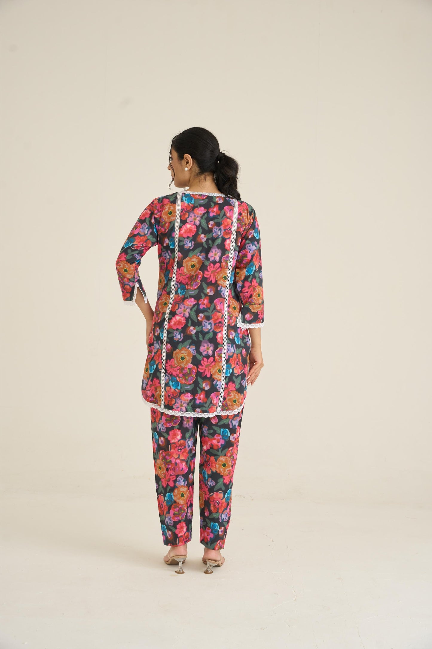 Black Floral Fusion Lawn Kurta Set