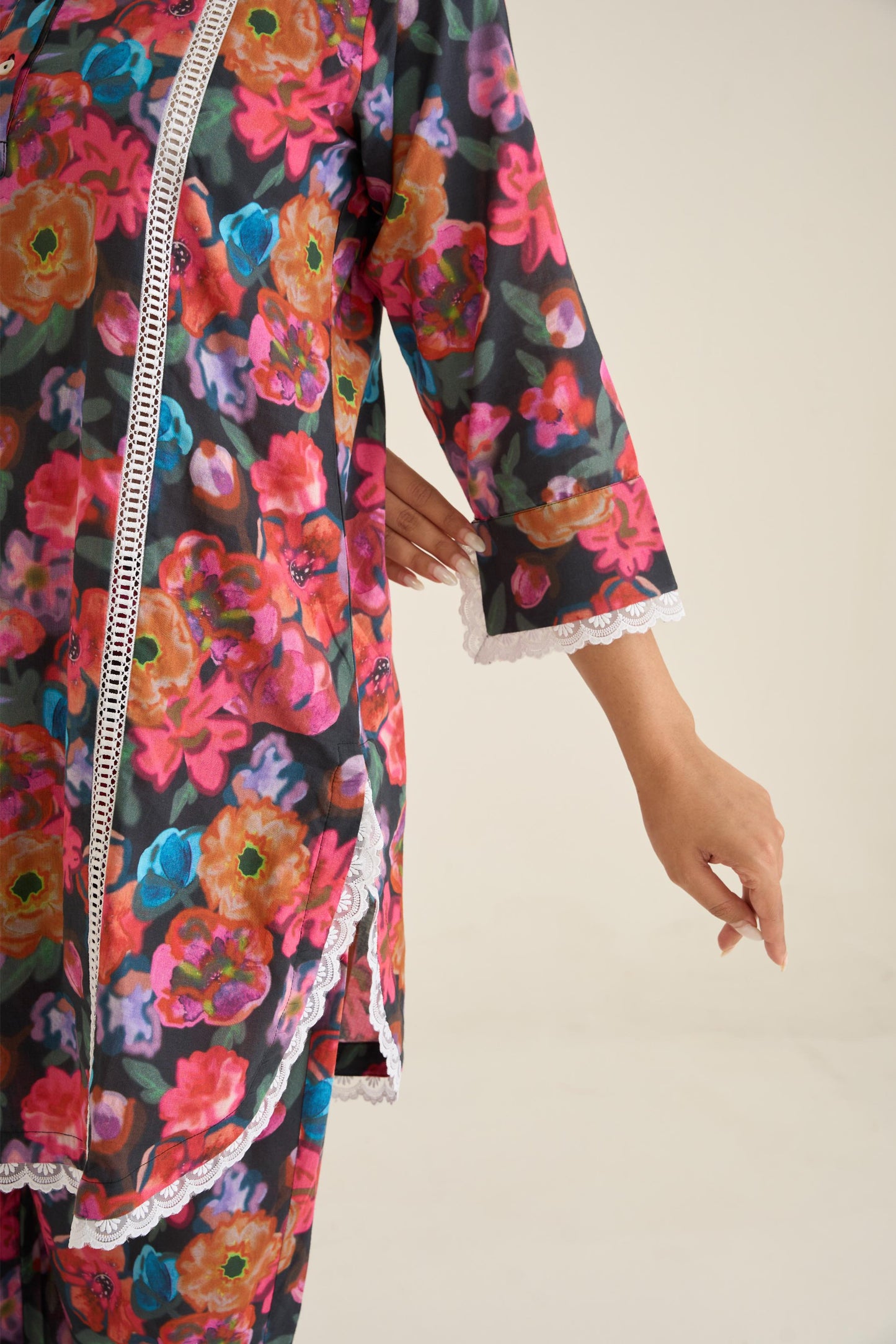 Black Floral Fusion Lawn Kurta Set