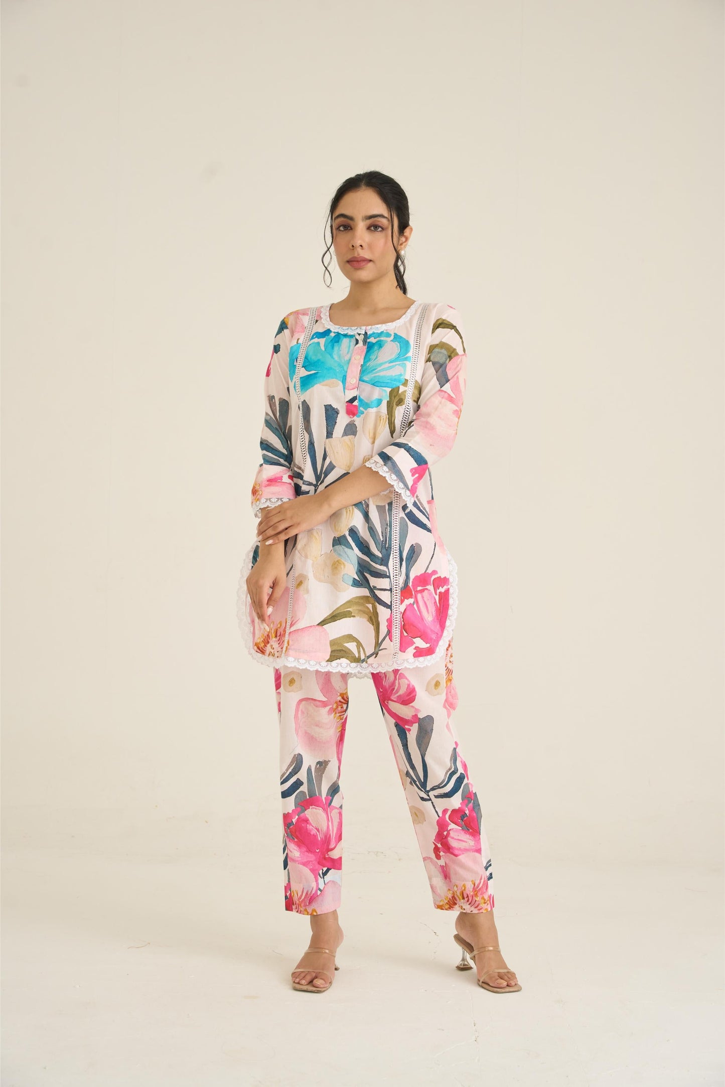 White Floral Fusion Lawn Kurta Set