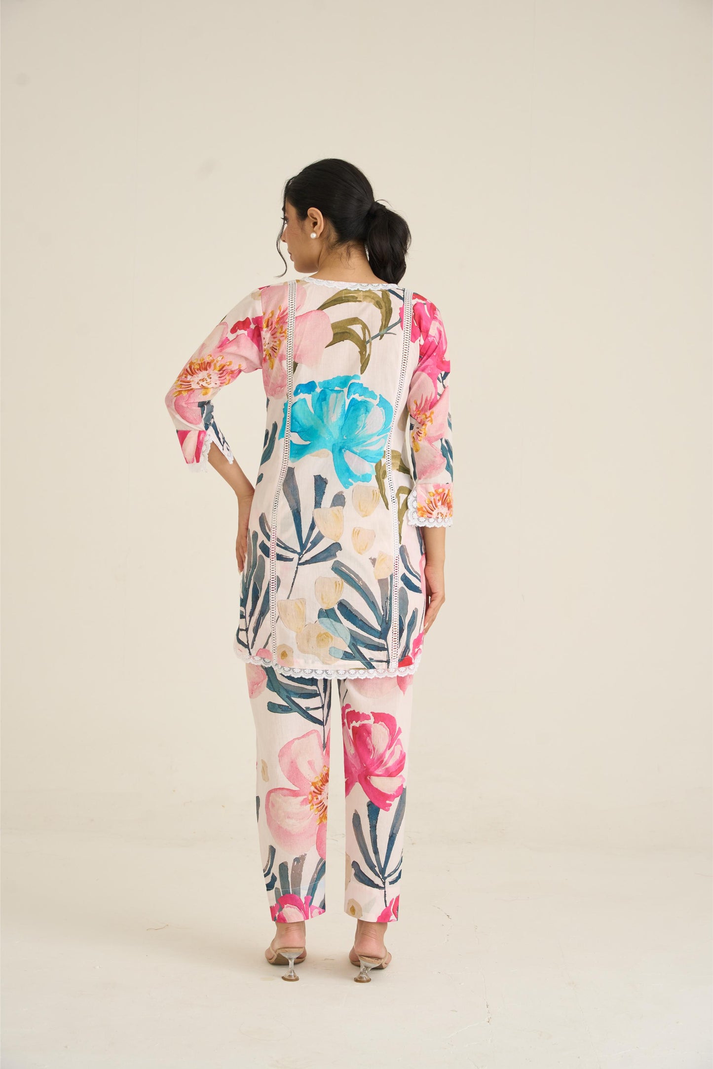 White Floral Fusion Lawn Kurta Set