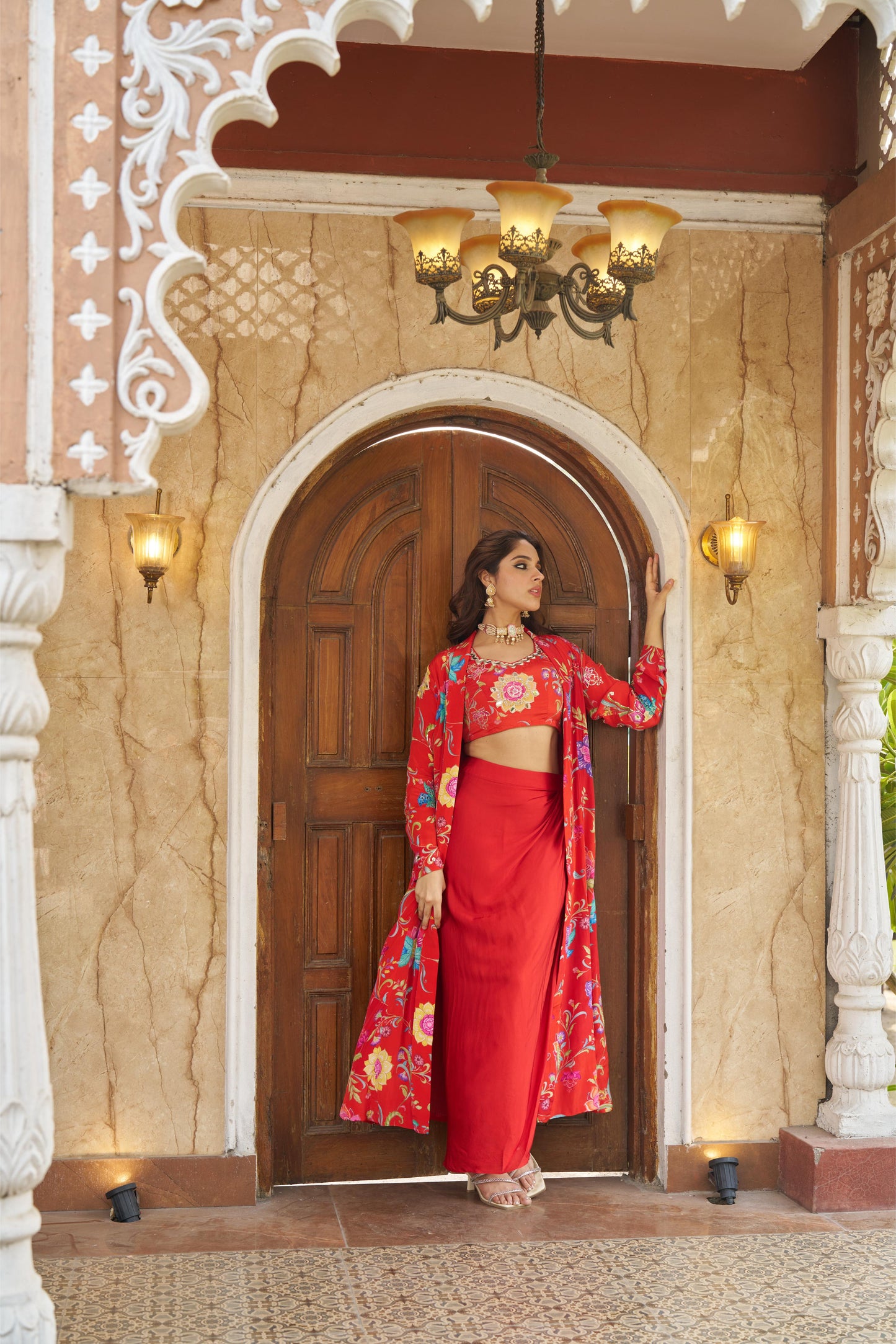 Bareen Burnt Orange Jacket W/Skirt Set