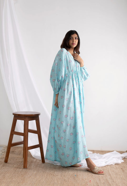 Sky Blue Ditsy Prim Rose Kaftan