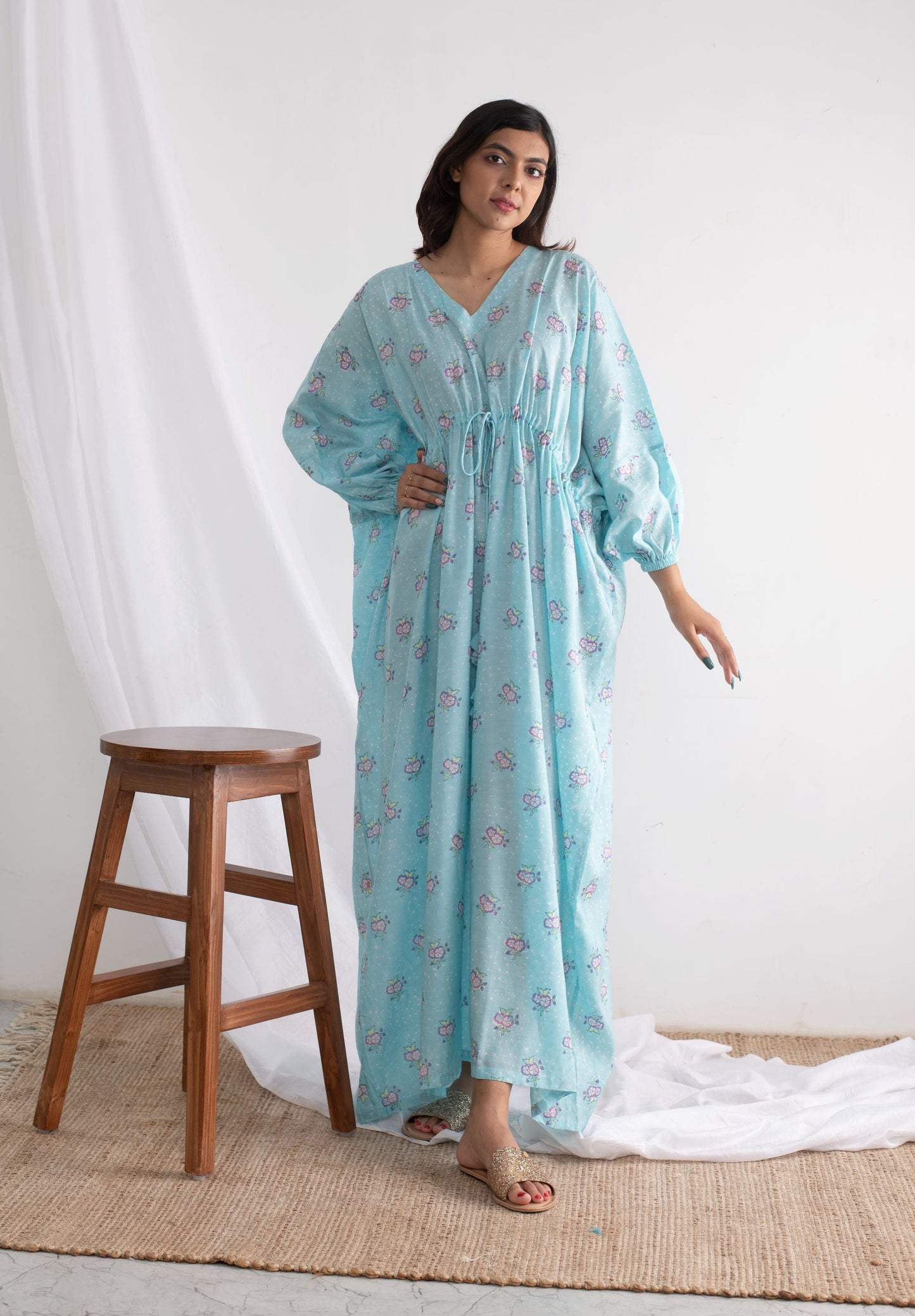 Sky Blue Ditsy Prim Rose Kaftan