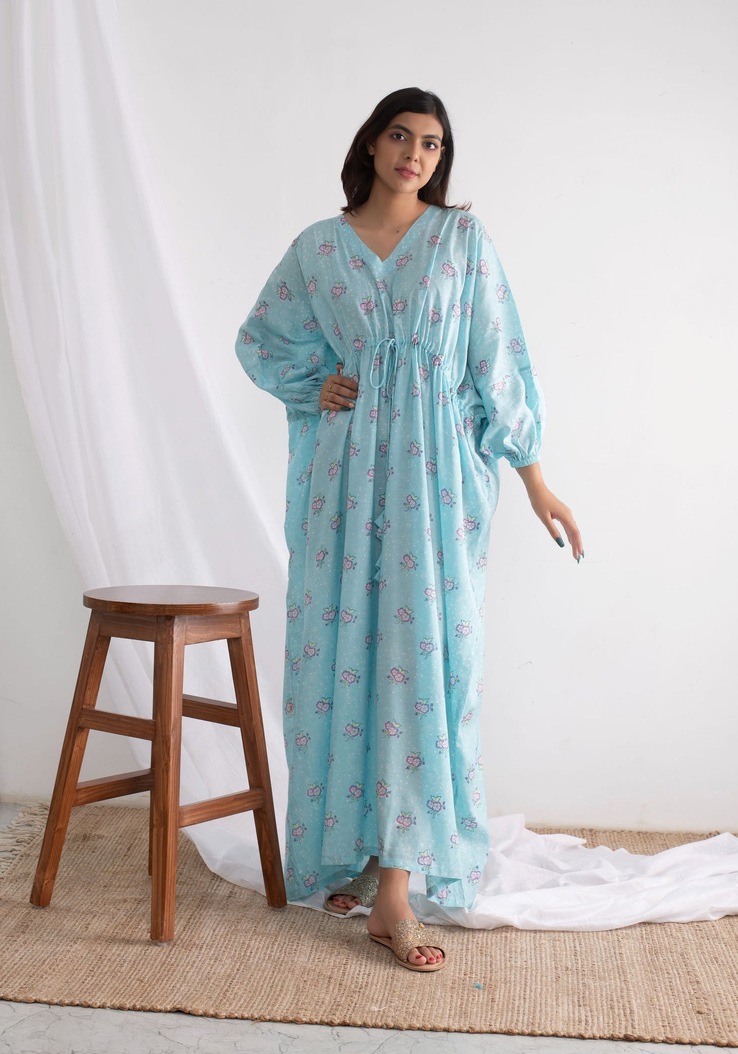 Sky Blue Ditsy Prim Rose Kaftan