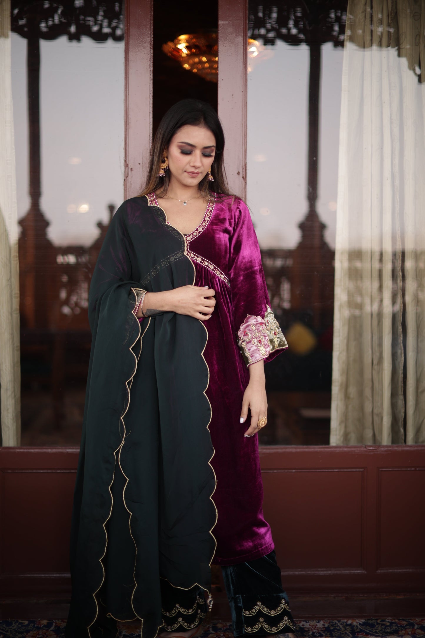 Magenta Pink Silk Velvet Anarkali