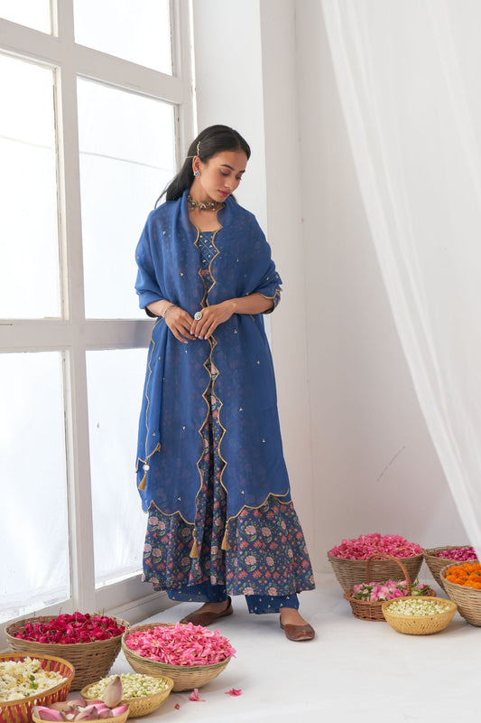 Blue Peony Embroidered Anarkali