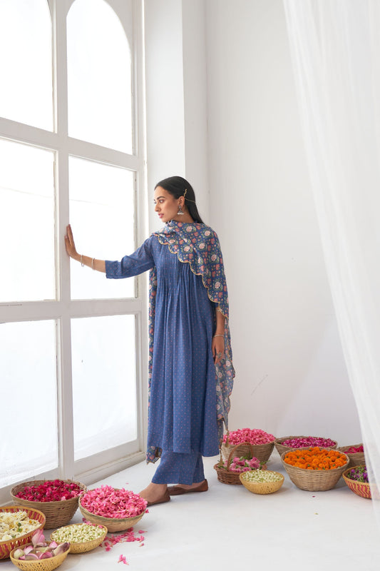 Blue Peony Kurta Set