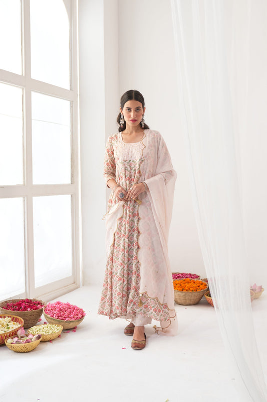 Ivory Peony Embroidered Anarkali
